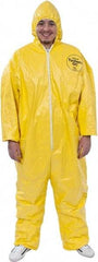 Dupont - Size 4XL PE Film Chemical Resistant Coveralls - Yellow, Zipper Closure, Elastic Cuffs, Elastic Ankles, Serged Seams - Exact Tool & Supply