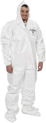 Dupont - Size 2XL Saranex Chemical Resistant Coveralls - White, Zipper Closure, Elastic Cuffs, Open Ankles, Bound Seams - Exact Tool & Supply