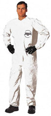 Dupont - Size 4XL Saranex Chemical Resistant Coveralls - White, Zipper Closure, Elastic Cuffs, Elastic Ankles, Bound Seams - Exact Tool & Supply