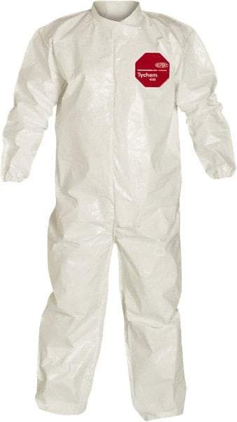 Dupont - Size 2XL Saranex Chemical Resistant Coveralls - White, Zipper Closure, Elastic Cuffs, Elastic Ankles, Bound Seams - Exact Tool & Supply