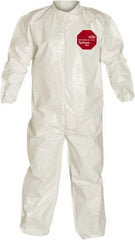 Dupont - Size M Saranex Chemical Resistant Coveralls - White, Zipper Closure, Elastic Cuffs, Elastic Ankles, Bound Seams - Exact Tool & Supply