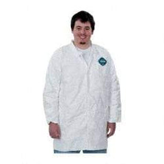 Dupont - Size 3XL White Disposable Chemical Resistant Lab Coat - Tyvek, Snap Front, Open Cuff - Exact Tool & Supply