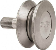 Osborn International - 2" Roller Diam x 27/32" Width, 1/2" Stud Diam x 1-1/4" Length, V Grooved Concentric Stud - Steel, 5/8" Thread Length, 1/2-20 Thread, 2-3/32" OAL, 600 Lb Dynamic Cap - Exact Tool & Supply