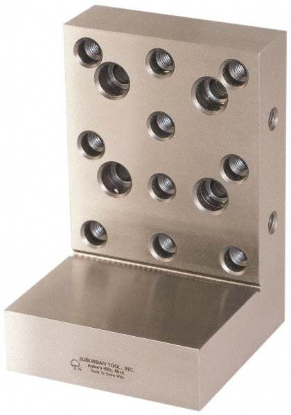 Suburban Tool - 3" Wide x 2-3/4" Deep x 3" High Steel Precision-Ground Angle Plate - Stepped Plate, Machined Holes on Surface, Open End, 9/16" Thick, Pair of Plates - Exact Tool & Supply