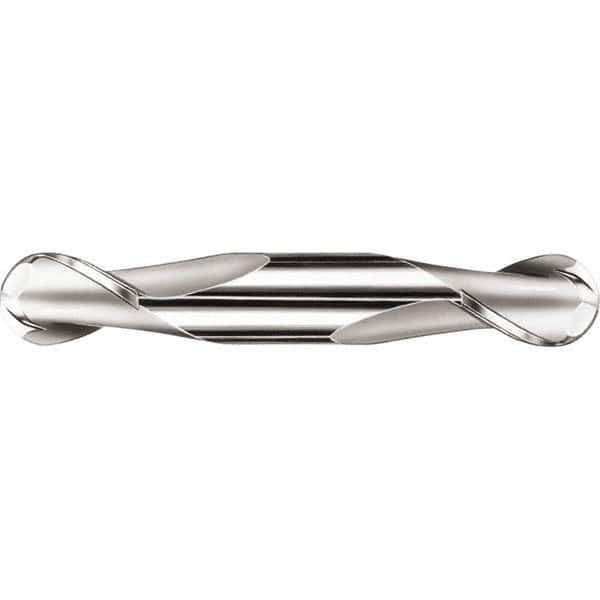 SGS - 10mm Diam, 14mm LOC, 2 Flute Solid Carbide Ball End Mill - TiCN Finish, Double End, 75mm OAL, 10mm Shank Diam, Spiral Flute - Exact Tool & Supply