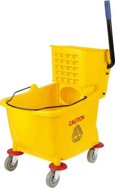 PRO-SOURCE - 31 Qt Plastic Bucket & Wringer - 22" Long x 18-1/2" High x 17" Wide, Yellow - Exact Tool & Supply