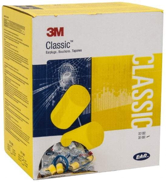 3M - Disposable, Corded, 29 dB, Barrel Earplugs - Yellow, 500 Pairs - Exact Tool & Supply