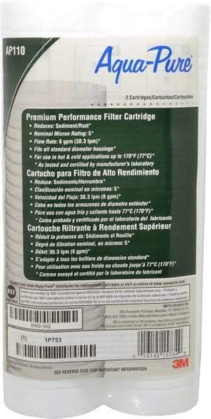 3M Aqua-Pure - 2-1/2" OD, 5µ, Cellulose Fiber Graded-Density Cartridge Filter - 9-3/4" Long, Reduces Dirt & Rust - Exact Tool & Supply