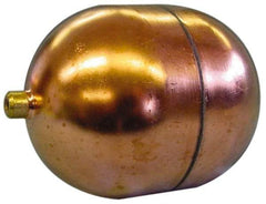 Made in USA - 3" Diam x 7" Long, Oblong, Round Spud Connection, Metal Float - 1/4-20 Thread, Copper, 25 Max psi, 20 Gauge - Exact Tool & Supply