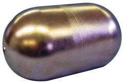Made in USA - 3" Diam x 7" Long, Oblong, Tubed Through Connection, Metal Float - 1/2" Rod Thread, Copper, 25 Max psi, 20 Gauge - Exact Tool & Supply