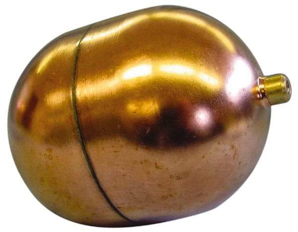 Made in USA - 4" Diam x 5" Long, Oblong, Round Spud Connection, Metal Float - 1/4-20 Thread, Copper, 25 Max psi, 21 Gauge - Exact Tool & Supply