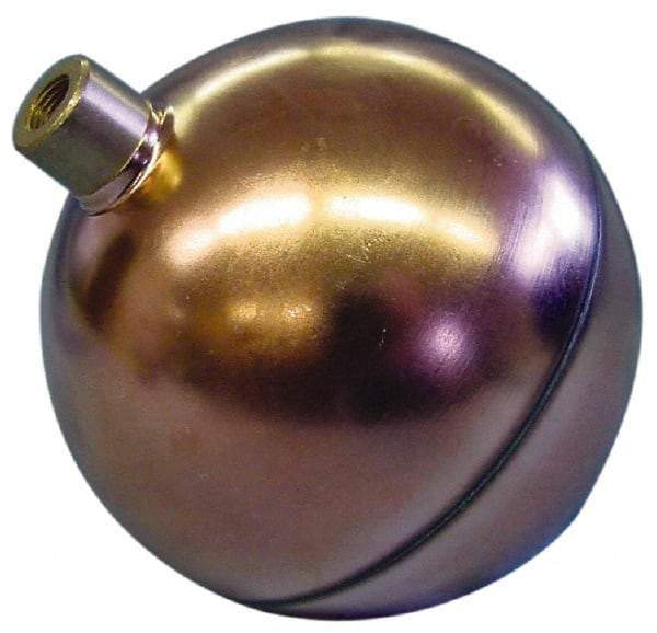 Made in USA - 4" Diam, Spherical, Round Spud Connection, Metal Float - 1/8 NPT Thread, Copper, 25 Max psi, 23 Gauge - Exact Tool & Supply