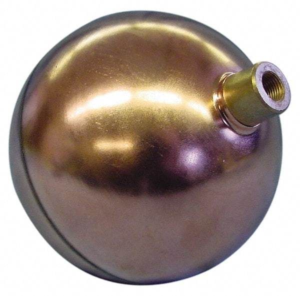 Made in USA - 4-1/2" Diam, Spherical, Round Spud Connection, Metal Float - 1/8 NPT Thread, Copper, 25 Max psi, 22 Gauge - Exact Tool & Supply