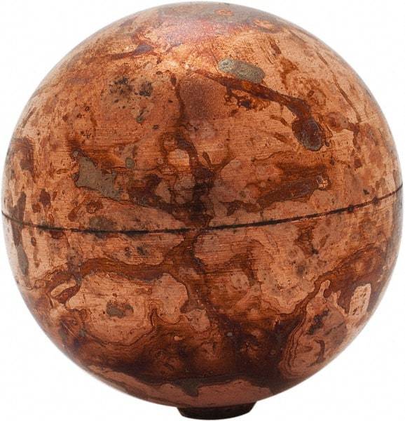 Made in USA - 2" Diam, Spherical, Internal Connection, Metal Float - 8-32 Thread, Copper, 25 Max psi, 24 Gauge - Exact Tool & Supply