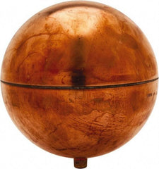 Made in USA - 4" Diam, Spherical, Round Spud Connection, Metal Float - 1/4-20 Thread, Copper, 25 Max psi, 23 Gauge - Exact Tool & Supply