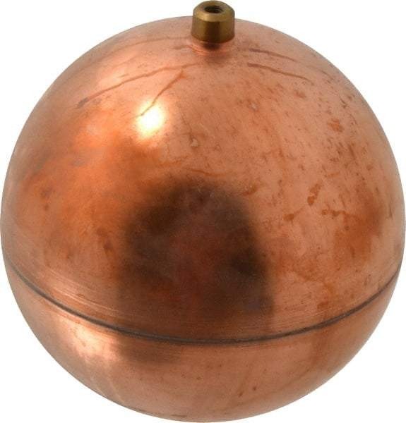 Made in USA - 5" Diam, Spherical, Round Spud Connection, Metal Float - 1/4-20 Thread, Copper, 25 Max psi, 23 Gauge - Exact Tool & Supply