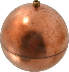 Made in USA - 5" Diam, Spherical, Round Spud Connection, Metal Float - 1/4-20 Thread, Copper, 25 Max psi, 23 Gauge - Exact Tool & Supply