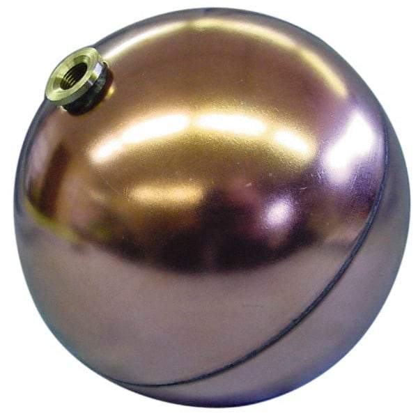 Made in USA - 6" Diam, Spherical, Hex Spud Connection, Metal Float - 3/8-16 Thread, Copper, 25 Max psi, 23 Gauge - Exact Tool & Supply