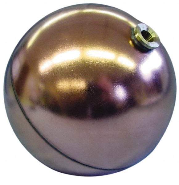 Made in USA - 6" Diam, Spherical, Hex Spud Connection, Metal Float - 1/4 NPT Thread, Copper, 25 Max psi, 23 Gauge - Exact Tool & Supply