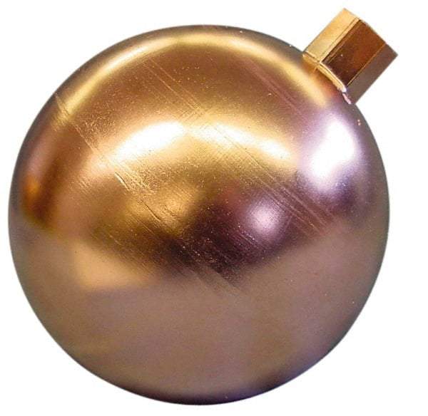 Made in USA - 9" Diam, Spherical, Round Spud Connection, Metal Float - 3/8 NPT Thread, Copper, 25 Max psi, 20 Gauge - Exact Tool & Supply