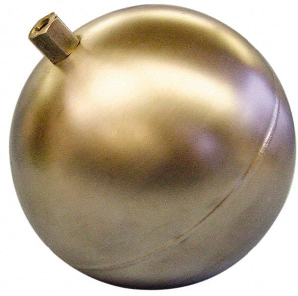 Made in USA - 8" Diam, Spherical, Hex Spud Connection, Metal Float - 1/2" Straight Thread, Stainless Steel, 450 Max psi, 21 Gauge - Exact Tool & Supply