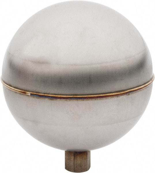 Made in USA - 3-1/2" Diam, Spherical, Internal Connection, Metal Float - 1/4-20 Thread, Stainless Steel, 700 Max psi, 24 Gauge - Exact Tool & Supply