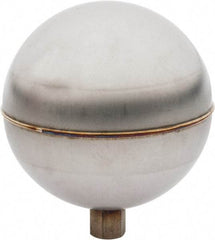 Made in USA - 3-1/2" Diam, Spherical, Internal Connection, Metal Float - 1/4-20 Thread, Stainless Steel, 700 Max psi, 24 Gauge - Exact Tool & Supply