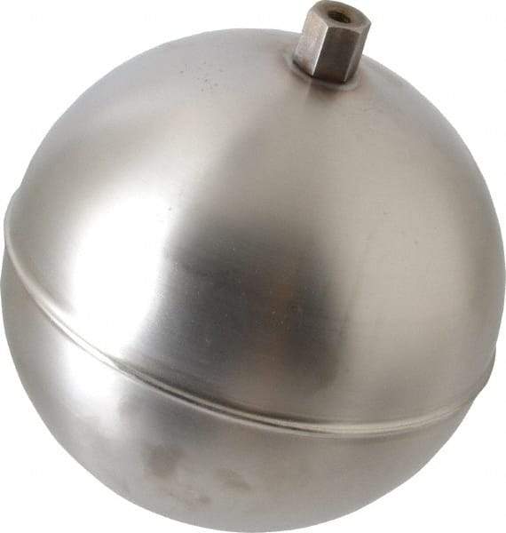 Made in USA - 5" Diam, Spherical, Hex Spud Connection, Metal Float - 1/4-20 Thread, Stainless Steel, 800 Max psi, 19 Gauge - Exact Tool & Supply