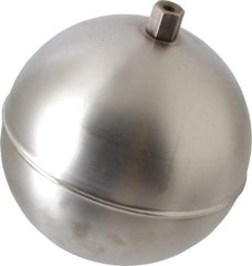 Made in USA - 5" Diam, Spherical, Hex Spud Connection, Metal Float - 1/4-20 Thread, Stainless Steel, 800 Max psi, 19 Gauge - Exact Tool & Supply