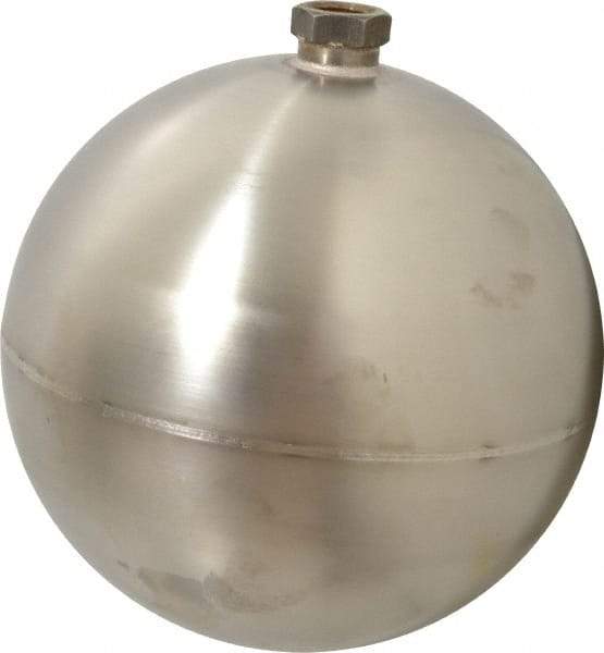 Made in USA - 7" Diam, Spherical, Hex Spud Connection, Metal Float - 3/8" Straight Thread, Stainless Steel, 650 Max psi, 14 Gauge - Exact Tool & Supply