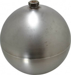 Made in USA - 8" Diam, Spherical, Hex Spud Connection, Metal Float - 3/8-16 Thread, Stainless Steel, 450 Max psi, 21 Gauge - Exact Tool & Supply