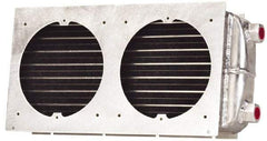 Lytron - 3/8-18 FNPT, 2 Fan Mount, Liquid-To-Air Aluminum Brazed Process Equipment Heat Exchanger - Oil Cooler, Ethylene Glycol/Water Mixture Cooler, 8.4" High x 18" Wide x 3.1" Deep, 5,025 BTU/Hr, 400°F Max - Exact Tool & Supply