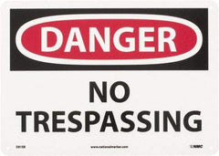 NMC - "Danger - No Trespassing", 10" Long x 14" Wide, Fiberglass Safety Sign - Rectangle, 0.095" Thick, Use for Security & Admittance - Exact Tool & Supply