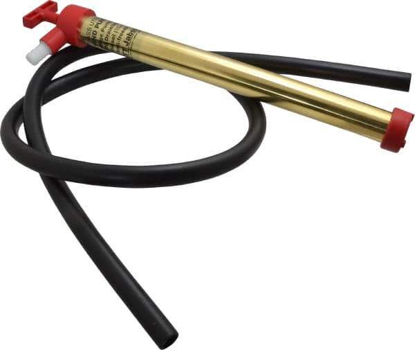 Jabsco - 15 Strokes per Gal, 1/2" Outlet, Brass Hand Operated Plunger Pump - 16 oz per Stroke, 17" OAL, For 5 Gal Drums, For Oil & Diesel Fuel - Exact Tool & Supply