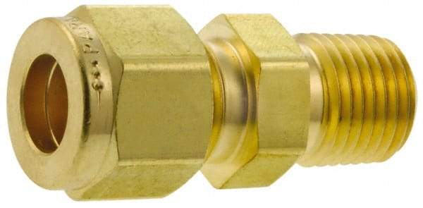 Parker - 5/8" OD, Brass Male Connector - 2,000 Max Working psi, 15/16" Hex, Comp x MNPT Ends - Exact Tool & Supply