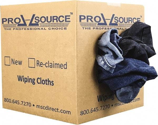 PRO-SOURCE - Reclaimed Rags - Assorted Colors, Denim, Low Lint, 5 Lbs. at 2 to 4 per Pound, Box - Exact Tool & Supply