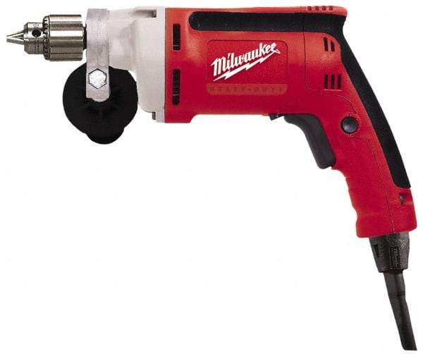 Milwaukee Tool - 1/4" Keyed Chuck, 2,500 RPM, Pistol Grip Handle Electric Drill - 7 Amps, 120 Volts, Reversible, Includes Chuck Key with Holder & Side Handle - Exact Tool & Supply