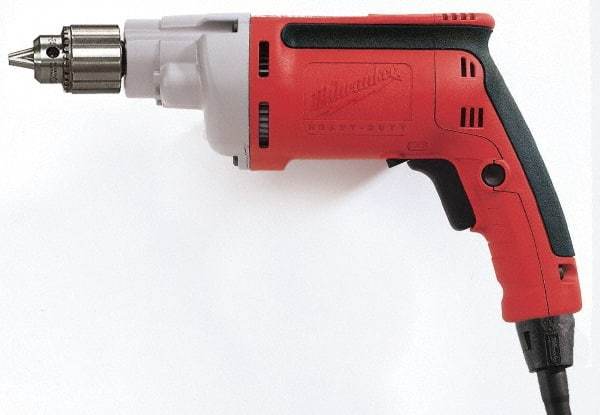 Milwaukee Tool - 1/4" Keyed Chuck, 4,000 RPM, Pistol Grip Handle Electric Drill - 7 Amps, 120 Volts, Reversible, Includes Chuck Key with Holder - Exact Tool & Supply