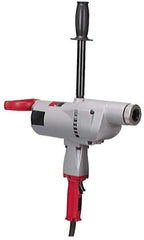 Milwaukee Tool - 1-1/4" Keyless Chuck, 250 RPM, Spade Handle Electric Drill - 10 Amps, 120 Volts, Reversible, Includes Pipe Handle - Exact Tool & Supply