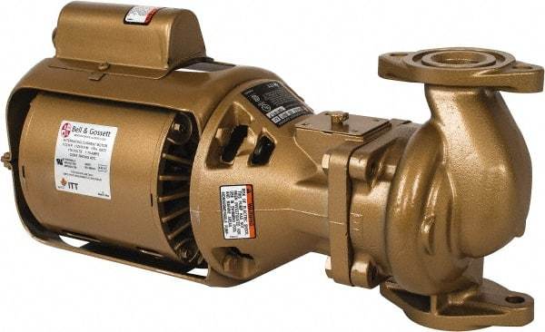 Bell & Gossett - 1/12 hp, 14-7/8" Long, 1 Phase, Bronze Housing, Brass Impeller, Inline Circulator Pump - 115 Volt, 60 Hz, 6-3/8" Flange Width, Bell & Gossett Part No. 106197, 125 Max psi, ODP Motor - Exact Tool & Supply