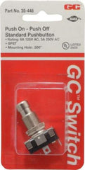 GC/Waldom - 1/2 Inch Mount Hole, Miniature Pushbutton Switch Only - Round, Chrome Pushbutton, Nonilluminated, Maintained (MA), On-Off - Exact Tool & Supply