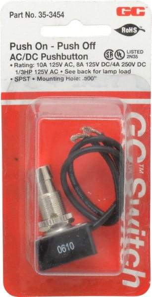 GC/Waldom - 1/2 Inch Mount Hole, Pushbutton Switch Only - Round, Chrome Pushbutton, Nonilluminated, Maintained (MA), On-Off - Exact Tool & Supply