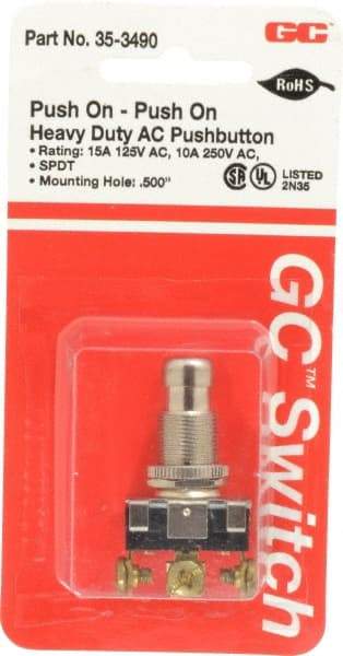 GC/Waldom - 1/2 Inch Mount Hole, Pushbutton Switch Only - Round, Chrome Pushbutton, Nonilluminated, Maintained (MA), On-On - Exact Tool & Supply