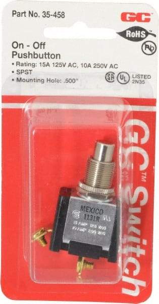 GC/Waldom - 1/2 Inch Mount Hole, Pushbutton Switch Only - Round, Chrome Pushbutton, Nonilluminated, Maintained (MA), On-Off - Exact Tool & Supply