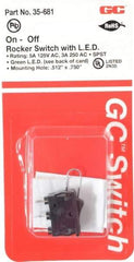 GC/Waldom - SPST, Maintained (MA), On-Off Sequence, Lighted Miniature Rocket Switch - 5 Amps at 125 Volts, 3 Amps at 250 Volts, Quick Connect & Solder, Panel Mount - Exact Tool & Supply
