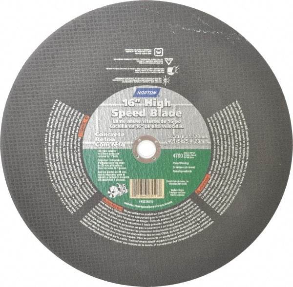 Norton - 16" 24 Grit Silicon Carbide Cutoff Wheel - 1/8" Thick, 1" Arbor, 4,800 Max RPM, Use with Electric & Gas Powered Saws - Exact Tool & Supply