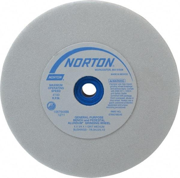 Norton - 60 Grit Aluminum Oxide Bench & Pedestal Grinding Wheel - 6" Diam x 1" Hole x 3/4" Thick, 4140 Max RPM, J Hardness, Medium Grade , Vitrified Bond - Exact Tool & Supply