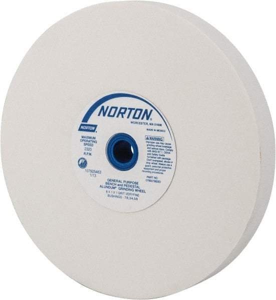 Norton - 150 Grit Aluminum Oxide Bench & Pedestal Grinding Wheel - 8" Diam x 1" Hole x 1" Thick, 3600 Max RPM, J Hardness, Very Fine Grade , Vitrified Bond - Exact Tool & Supply