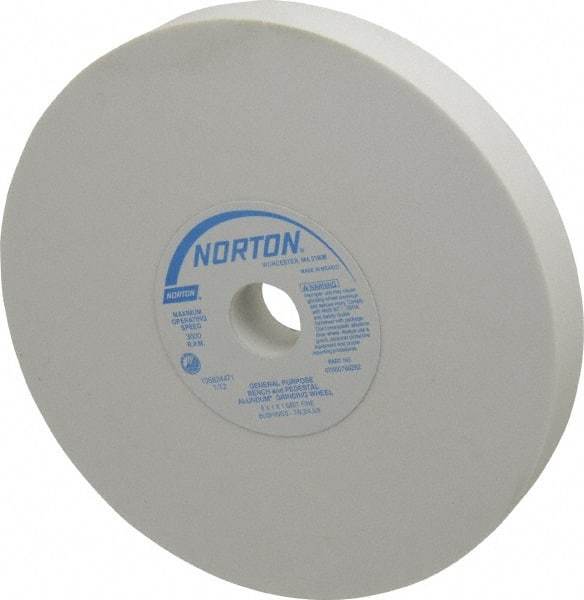 Norton - 100 Grit Aluminum Oxide Bench & Pedestal Grinding Wheel - 8" Diam x 1" Hole x 1" Thick, 3600 Max RPM, J Hardness, Fine Grade , Vitrified Bond - Exact Tool & Supply