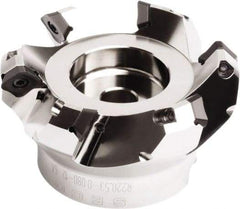 Seco - 3.78" Cut Diam, 1" Arbor Hole, 0.295" Max Depth of Cut, 45° Indexable Chamfer & Angle Face Mill - 6 Inserts, SE.. 1505 Insert, Right Hand Cut, 6 Flutes, Through Coolant, Series QuattroMill - Exact Tool & Supply